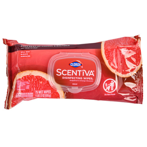clorox scentiva disinfecting wipes grapefruit 75 ct -- 3 per case