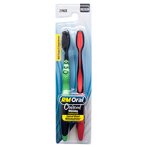 rm oral charcoal toothbrushes medium 2 pk -- 12 per box