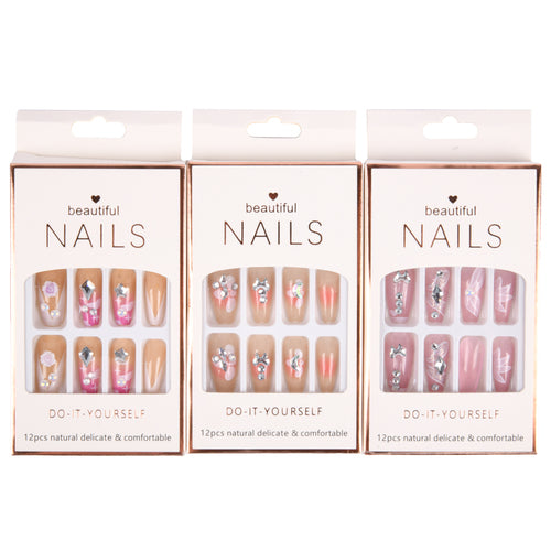 beautiful false nail w stones asst 12 pc -- 12 per box