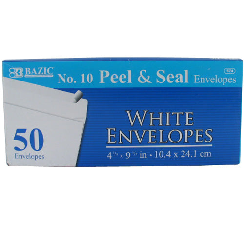 #bazic plain long peel & seal envelopes - 50ct - bulk  -- 24 per case