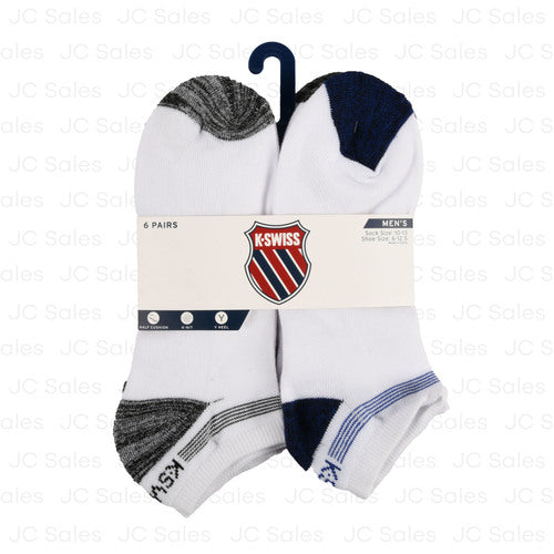 k-swiss mens low cut socks sz 10-13 6 pr -- 3 per box