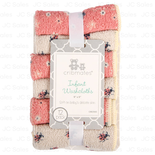 baby girl crib mates washcloth asst 12 pk -- 12 per box