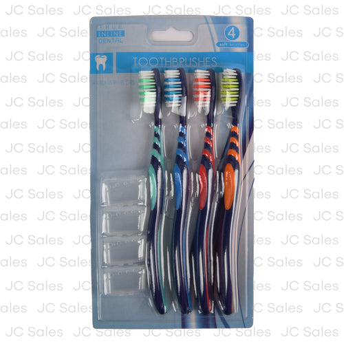 toothbrushes w caps asst color soft 4 pk -- 36 per case