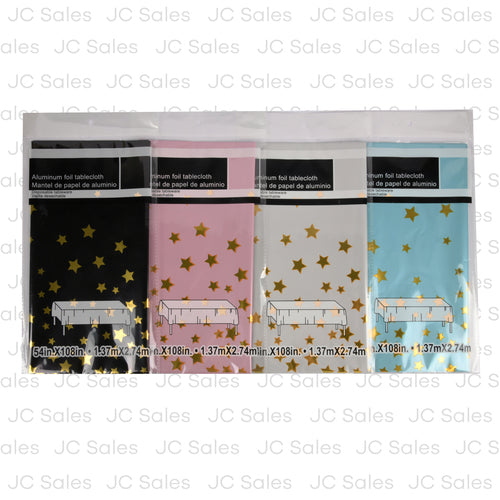 foil tablecloth w stars asst color 54x108 -- 12 per box