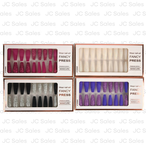 fancy press nails matte glitter asst color 24 ct -- 12 per box
