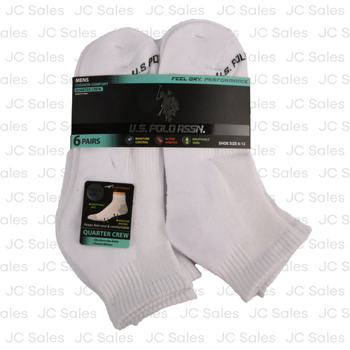 u.s. polo men socks quarter crew white sz 6-12 6 pr -- 48 per case
