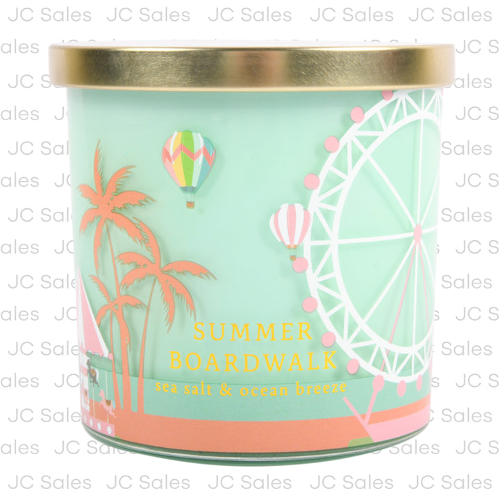 candle jar summer boardwalk w gold metal lid 14 oz -- 6 per case