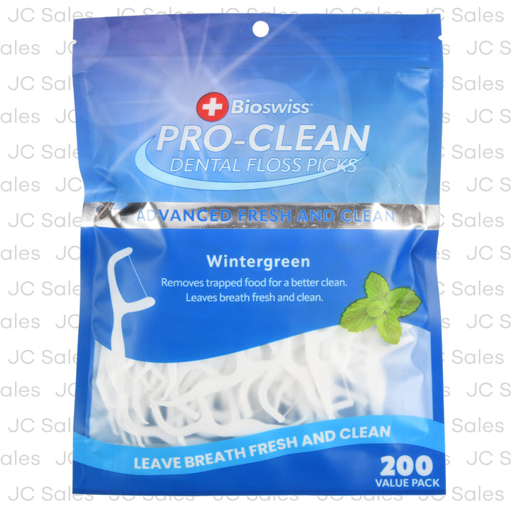 bioswiss pro-clean dental floss wintergreen 200 pk -- 12 per box