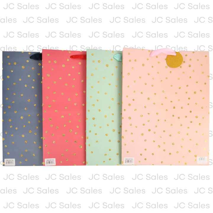 gift bag light col w gold dots asst xl 42x31x12 cm -- 12 per box