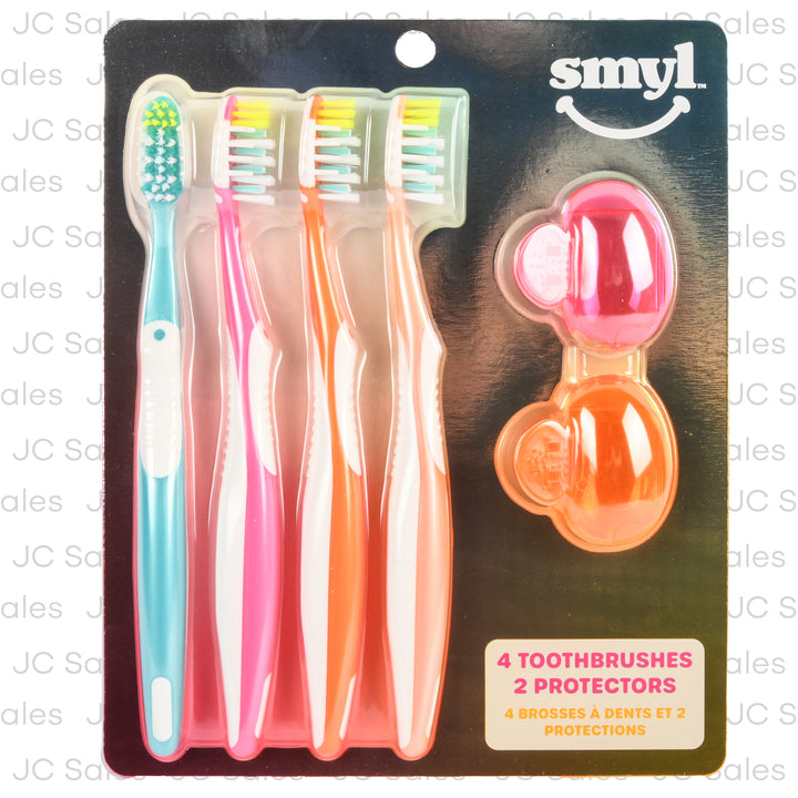 toothbrush asst color 4 pk w 2 covers -- 12 per box