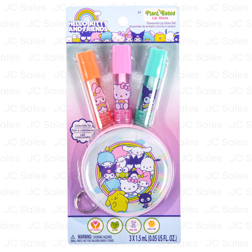 hello kitty friends 3pk lip balm with tin coin purse on card -- 12 per box