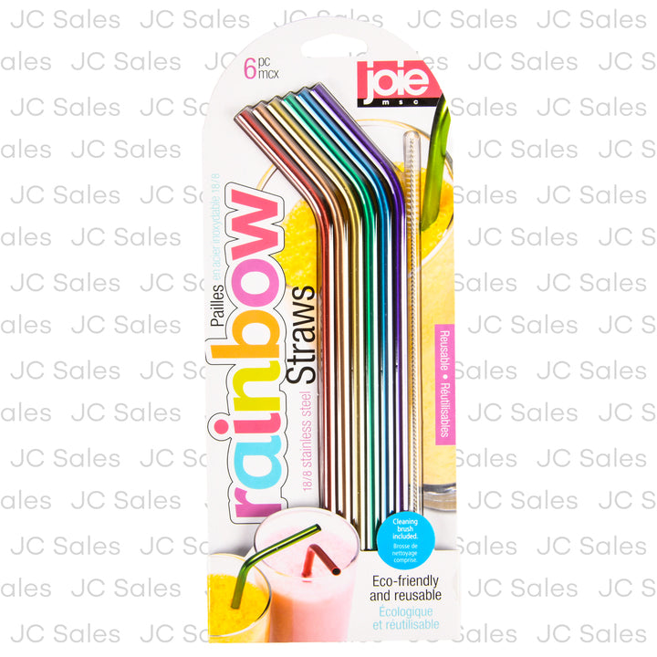joie stainsteel straws rainbow colors 6 pc -- 12 per box