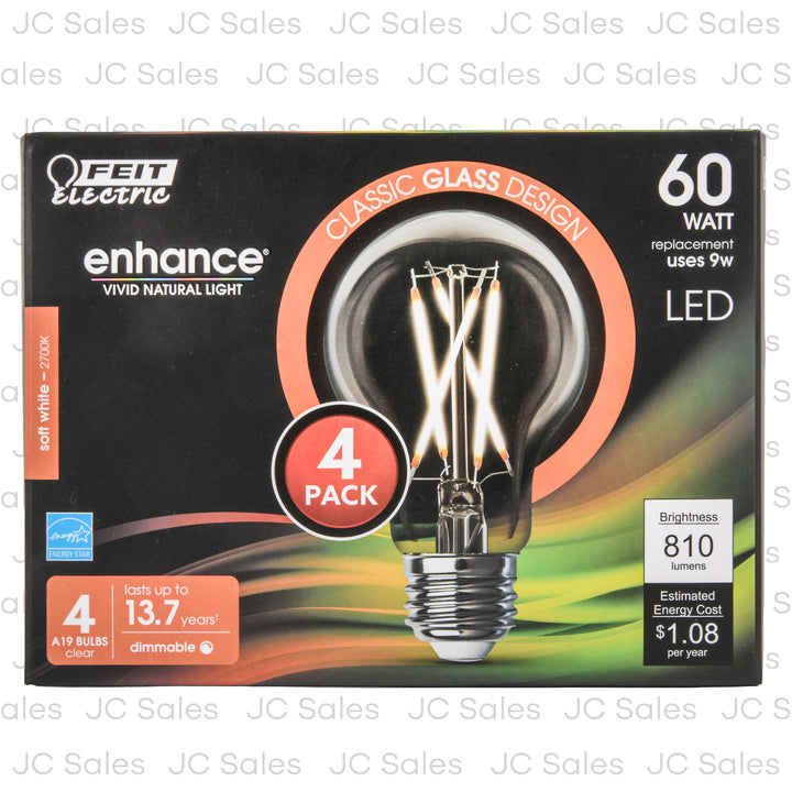 enhance natural light led bulb clear 60wt 4 pk -- 12 per case