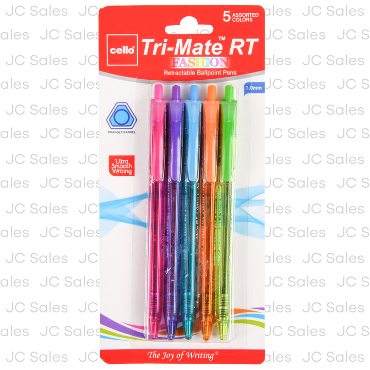 cello tri-mate 5pc ballpoint pen fashion color 1.0mm al787 -- 12 per box