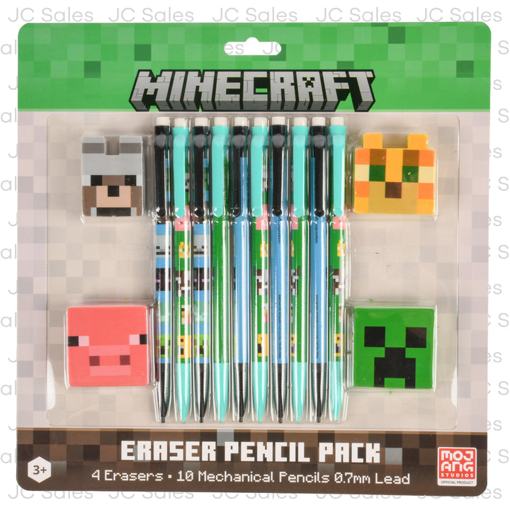minecraft mechanical pencils 10 pk w 4 erasers -- 12 per case