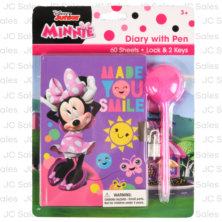 minnie diary 60 sheets pom pen w key -- 12 per case