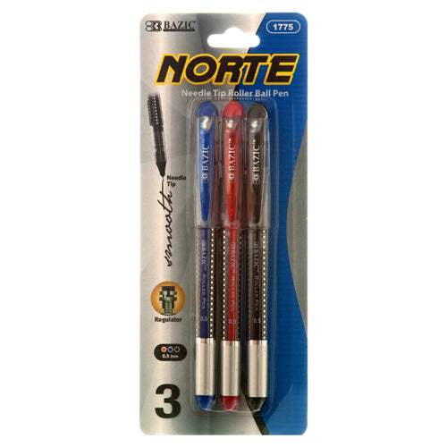pen 3pc roller w needle tip 3 asst clr norte -- 24 per box
