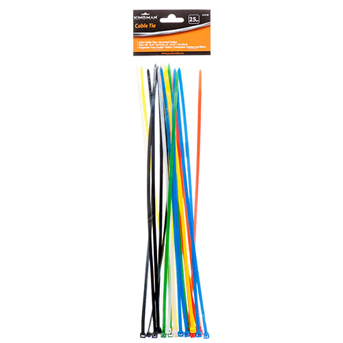 kingman cable tie 0.2 in x 13.8 in - bulk - assorted colors -- 24 per box