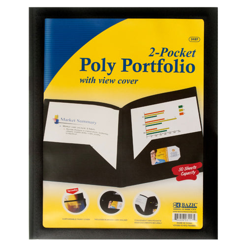porfolio 2 pocket w view cover 2 asst clr 3157 -- 48 per case