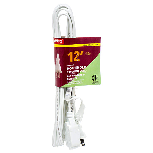 12ft white extension cords - etl certified -- 25 per box