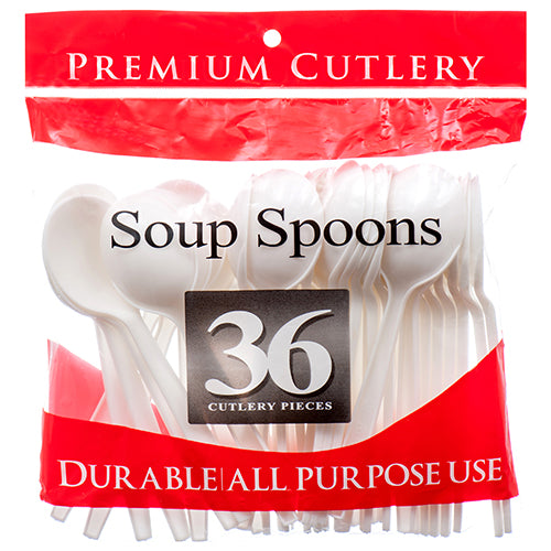 plastic soup spoons - 36ct - white color - bulk -- 36 per case