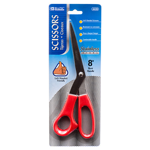 left handed bent stainless steel scissors - assorted colors  -- 24 per box