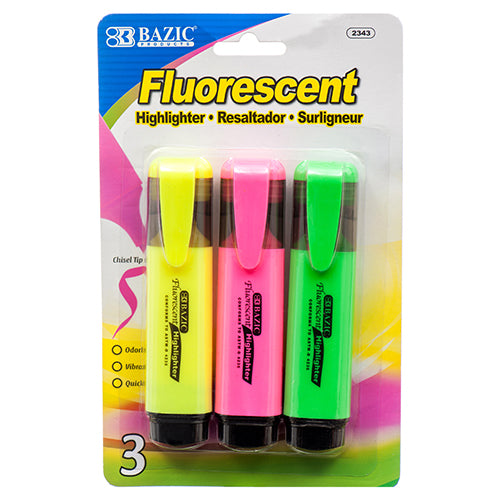 bazic highlighters with pocket clip - fluorescent colors  -- 24 per box