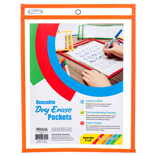 dry erase pockets reusable 9 x 12 asst color -- 50 per case