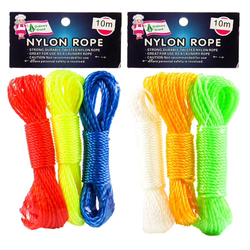 nylon rope 10m 3-pack - assorted colors - bulk -- 12 per box