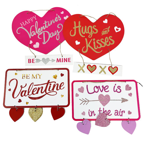 valentine wall plaques - glitter -- 24 per case