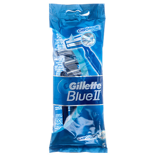 gillette blue ii razors - 5ct chromium coating -- 24 per case
