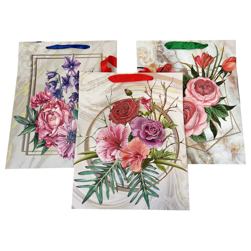 medium gift bags - assorted flower designs - 144pcs -- 12 per box