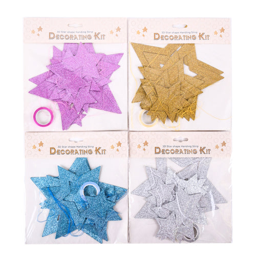3d star shape handing strip decorating kit - 4 asst colors -- 12 per box