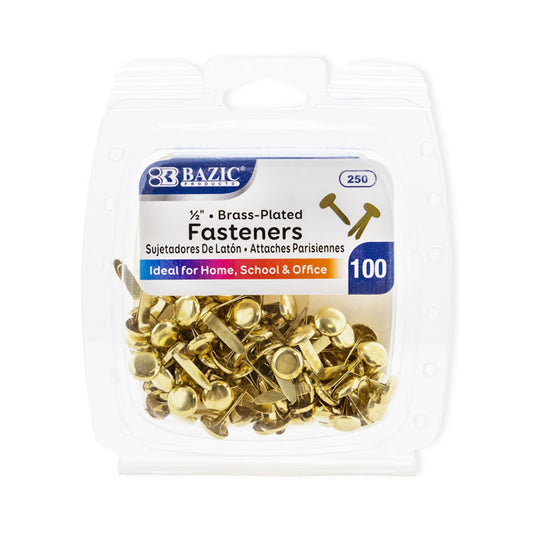 1 2 inch brass- plated fasteners 100 pack -- 24 per box