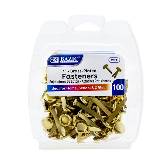 1 inch brass- plated fasteners 100 pack -- 24 per box