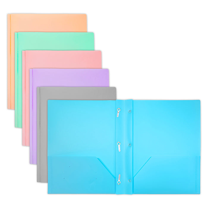 pastel color 2- pocket poly portfolio w 3 prongs -- 48 per case