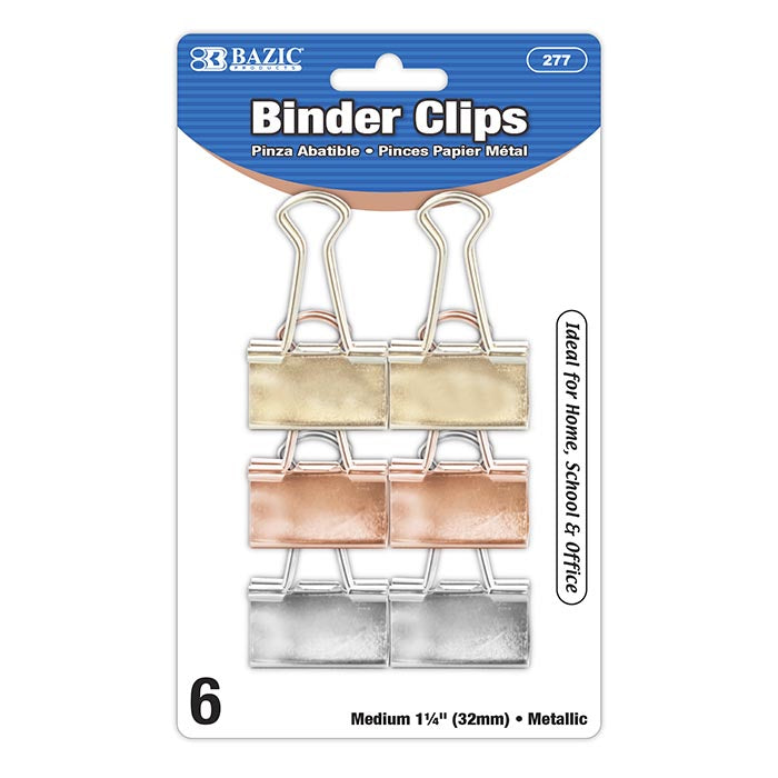 medium 1 1 4 inch 32mm assorted color metallic binder clip 6 pack -- 24 per box