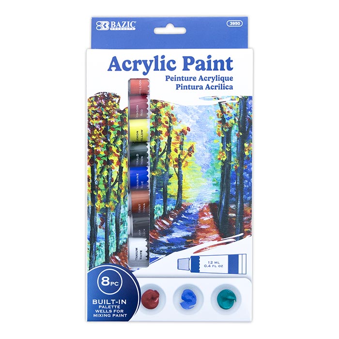 0.4 fl oz 12 ml 8 colors acrylic paint -- 24 per box