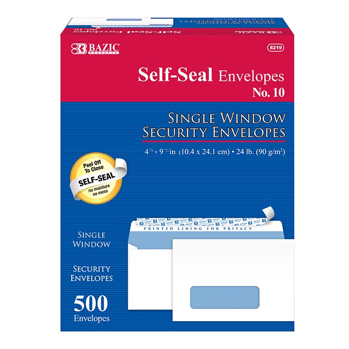 10 self- seal security single window envelopes 500 box -- 5 per case
