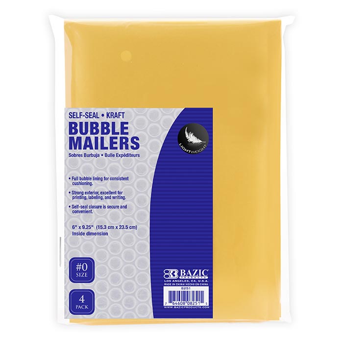 6 inch x 9.25 inch 0 self- seal bubble mailers 4 pack -- 24 per case