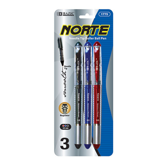 norte asst. color needle- tip rollerball pen 3 pack -- 24 per box