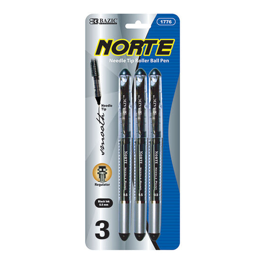 norte black needle- tip rollerball pen 3 pack -- 24 per box