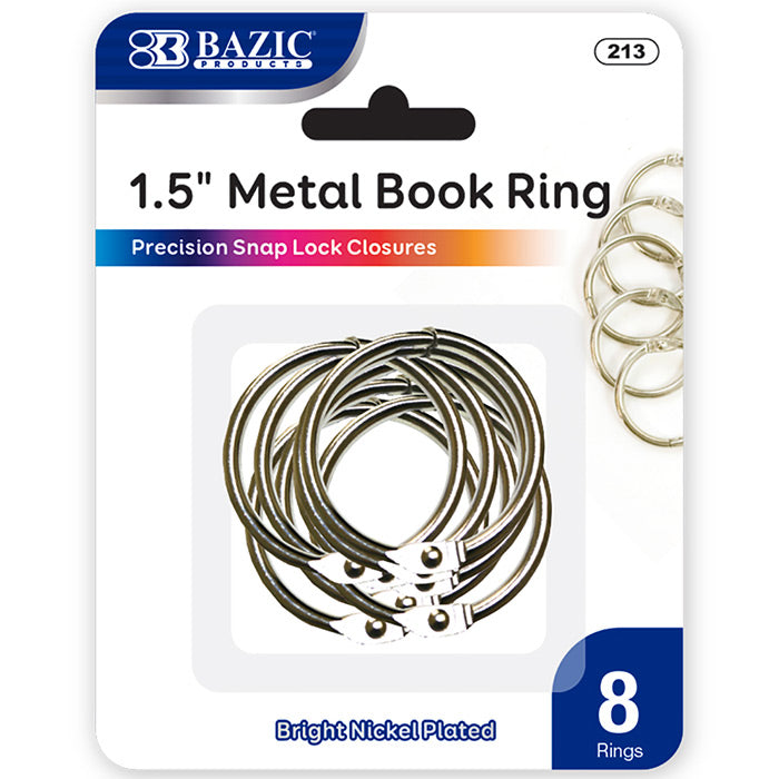 bazic 1.5 inch metal book rings -- 24 per box