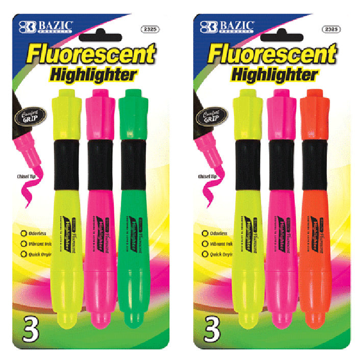 bazic desk style fluorescent highlighters - cushion grip -- 24 per box