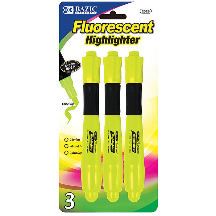 bazic yellow desk style fluorescent highlighters - cushion grip -- 24 per box