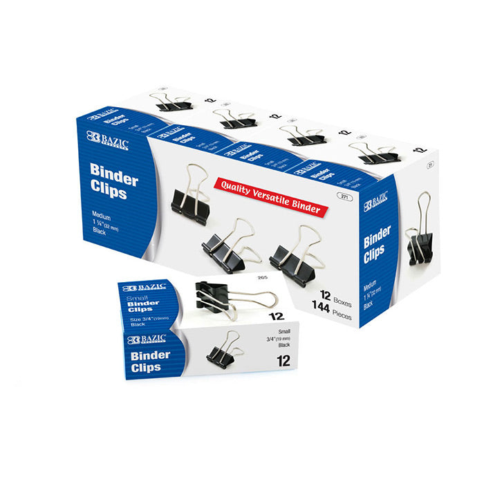 medium black binder clips 1 1/4 inch - zz box - bulk 120 -- 12 per box