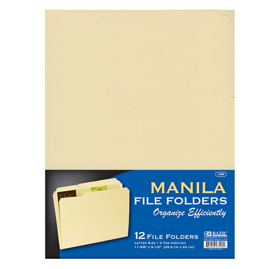 1 3 cut letter size manila file folder 12 pack -- 48 per case
