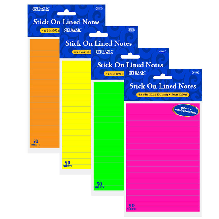 neon sticky notes 4x6 - 50ct -- 24 per box