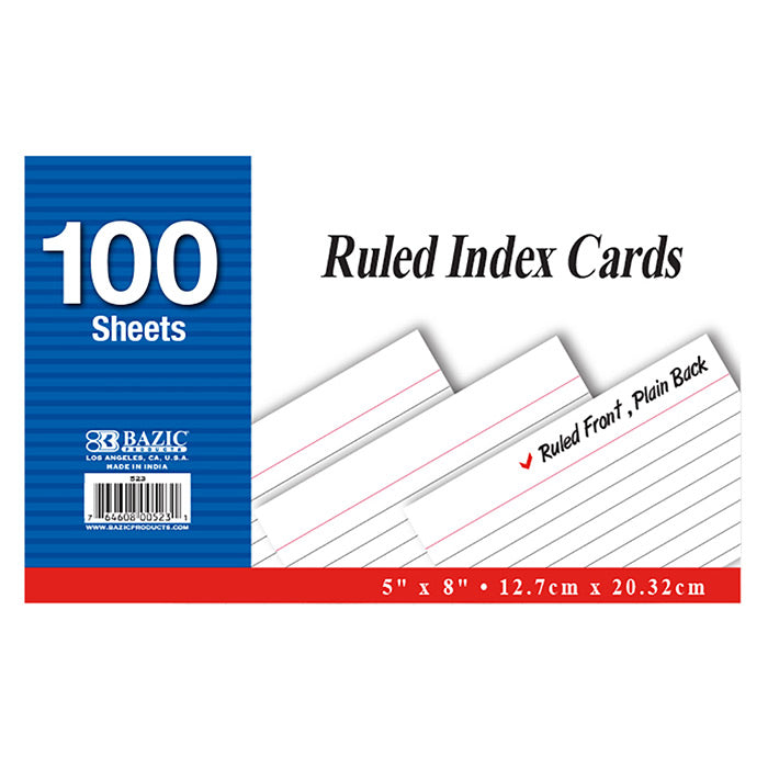 bazic white index cards ruled 5x8 - 24 packs - -- 24 per case