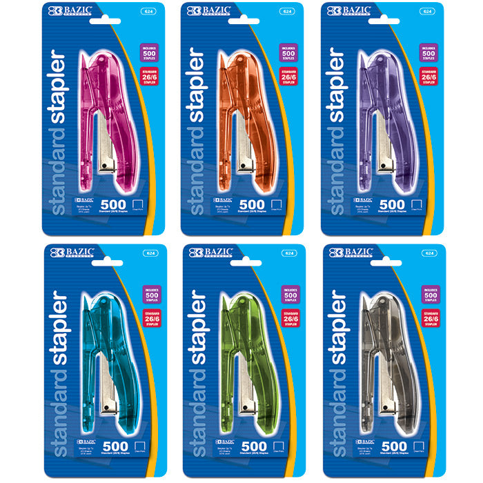 bazic transparent standard stapler - 500 ct staples -- 24 per box